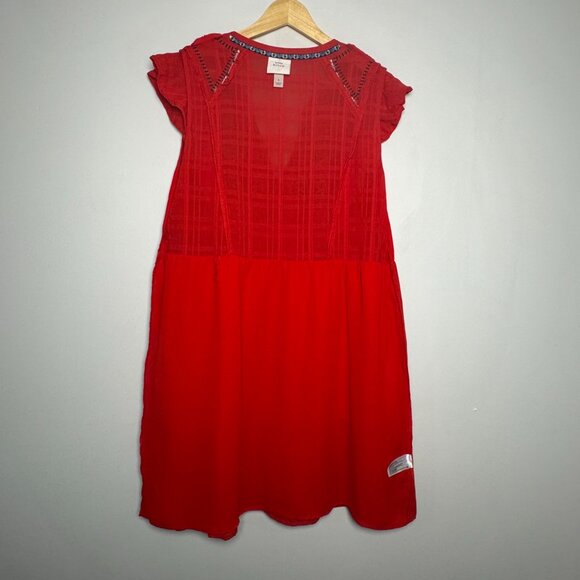 Knox Rose Red Embroidered Midi Empire Cotton Summer Dress Sz Large - Picture 10 of 12